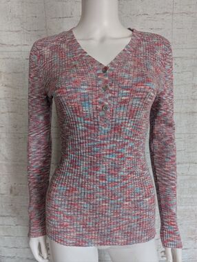 Sundance Pink and Light Blue Ribbed Knit Top